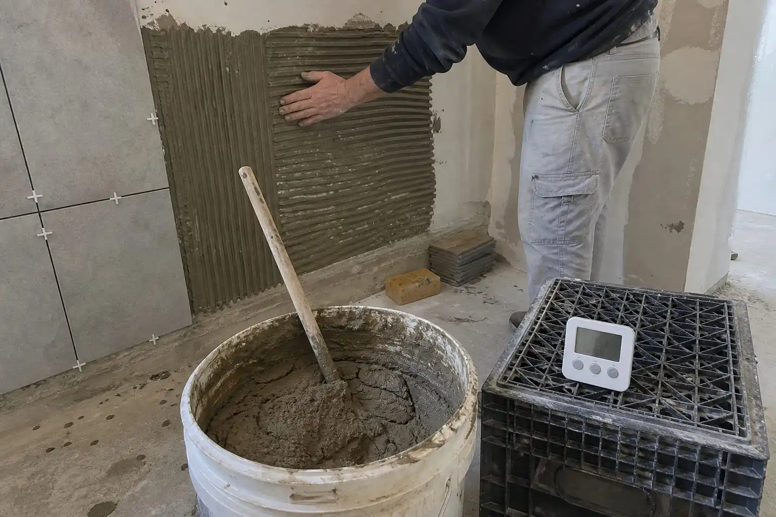 pot life and open time checks for tile adhesive slipping