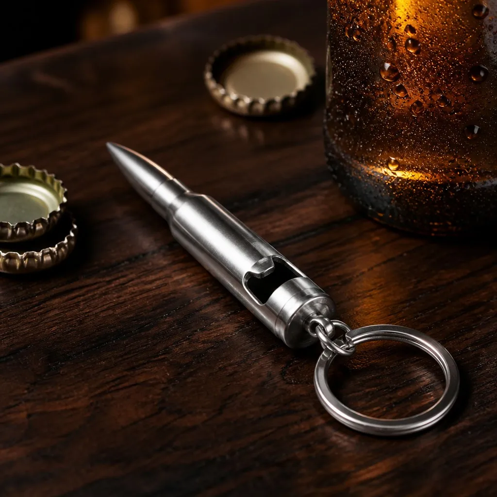 Custom bullet shaped stainless steel bottle opener keychain