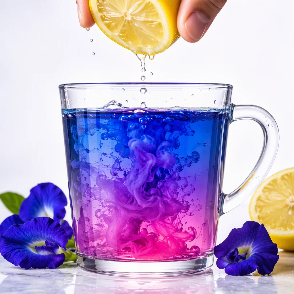 Butterfly pea flower color change in acidic pH vibrant violet and pink