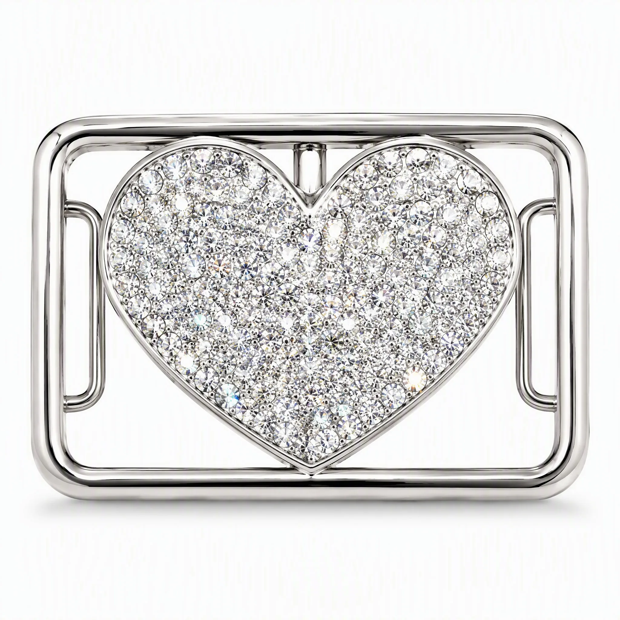 Crystal heart belt buckle front view