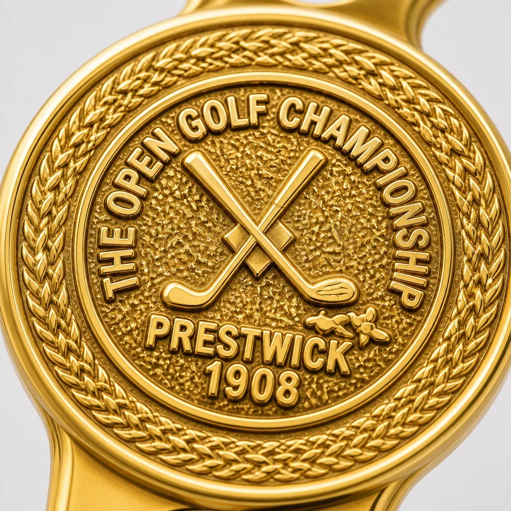 Macro detail of the gold ball marker relief