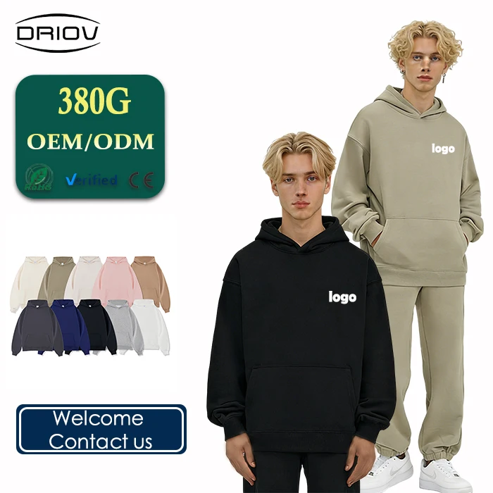Streetwear Men 380g Cotton Men's Blank Thick French Terry Luxury Quality Heavy Weight Oversized Custom Print logo Men's Hoodies