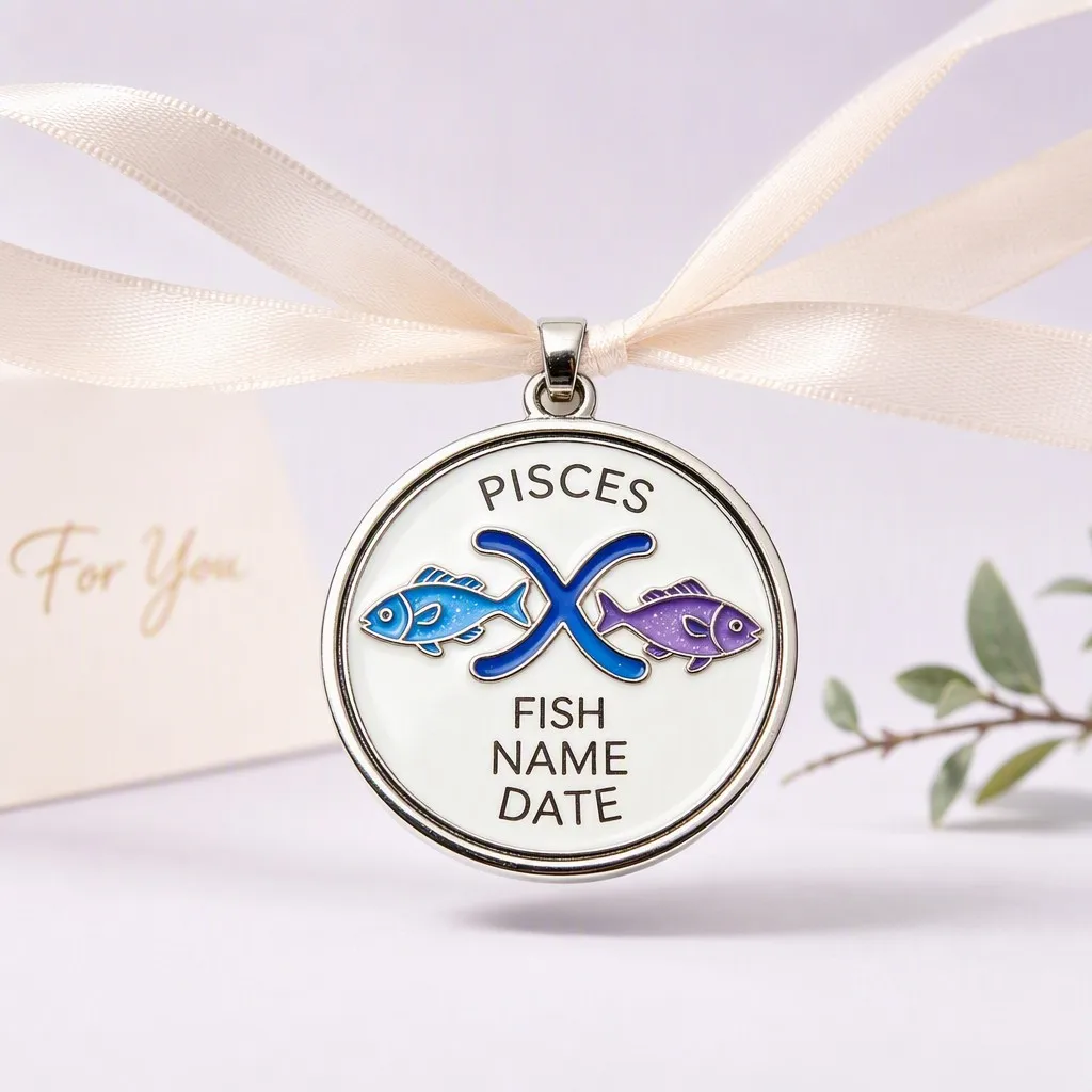Round dog tag with pisces constellation