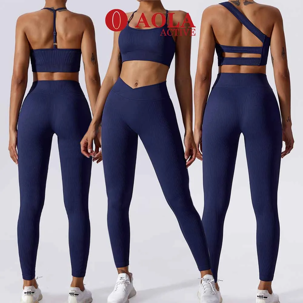 

AOLA AOLA Custom Mini Shorts Fitness Clothing High Waist Split Flare Ribbed Leggings Gym Seamless Yoga Sets Fitness Women