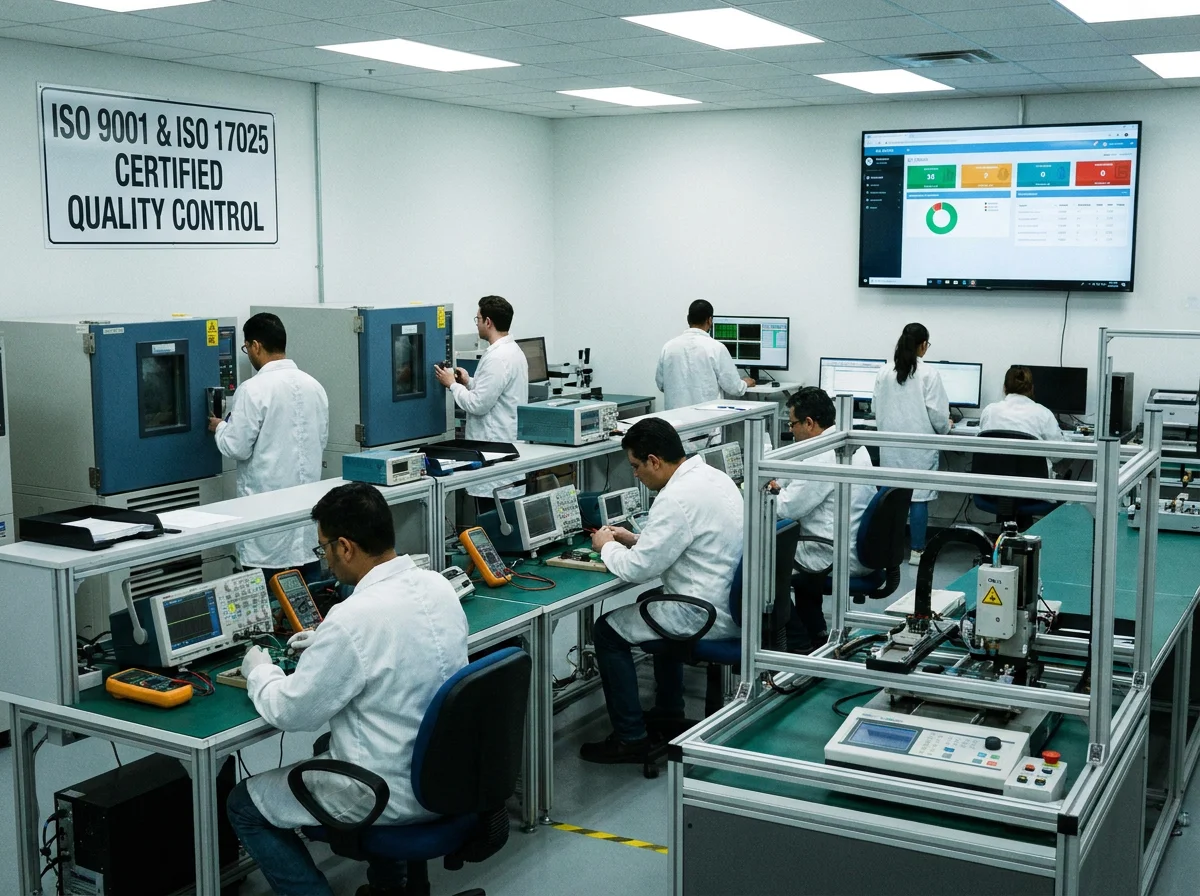 质量控制实验室正在进行标准化的硬件测试