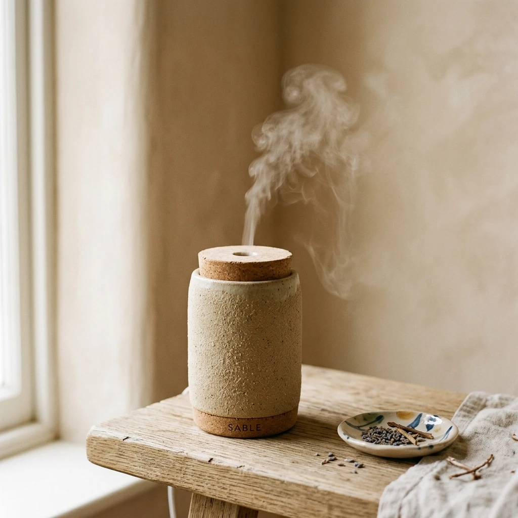 Détail de la texture sablée du diffuseur d'huiles essentielles Sable