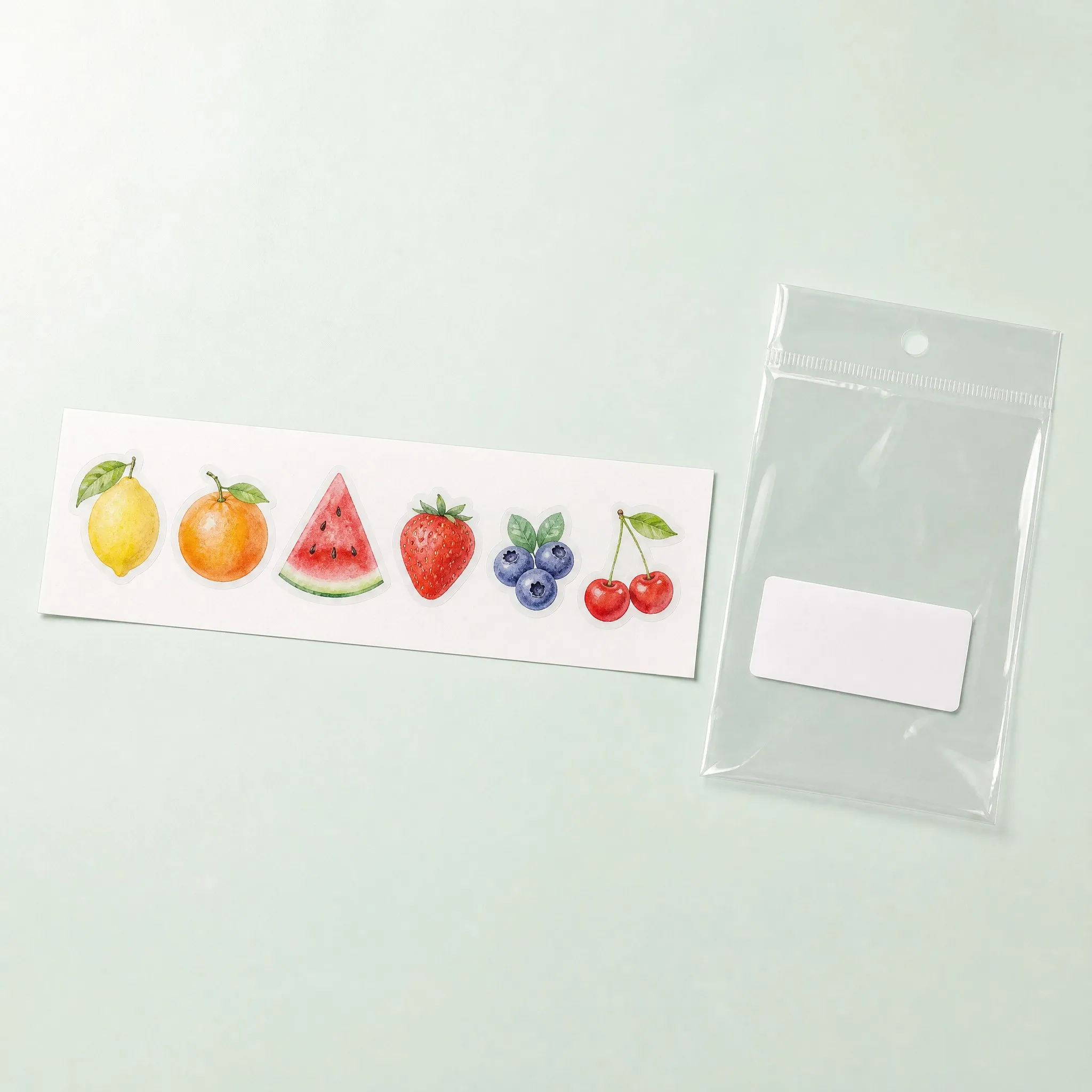 Clear sticker set on backing card with transparent packaging bag