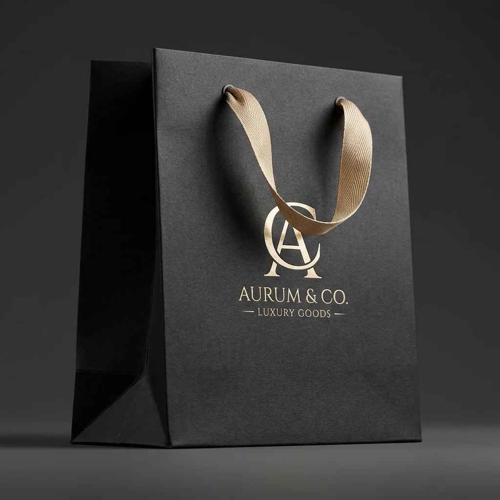 Luxury Black Paper Bag with Gold Foil