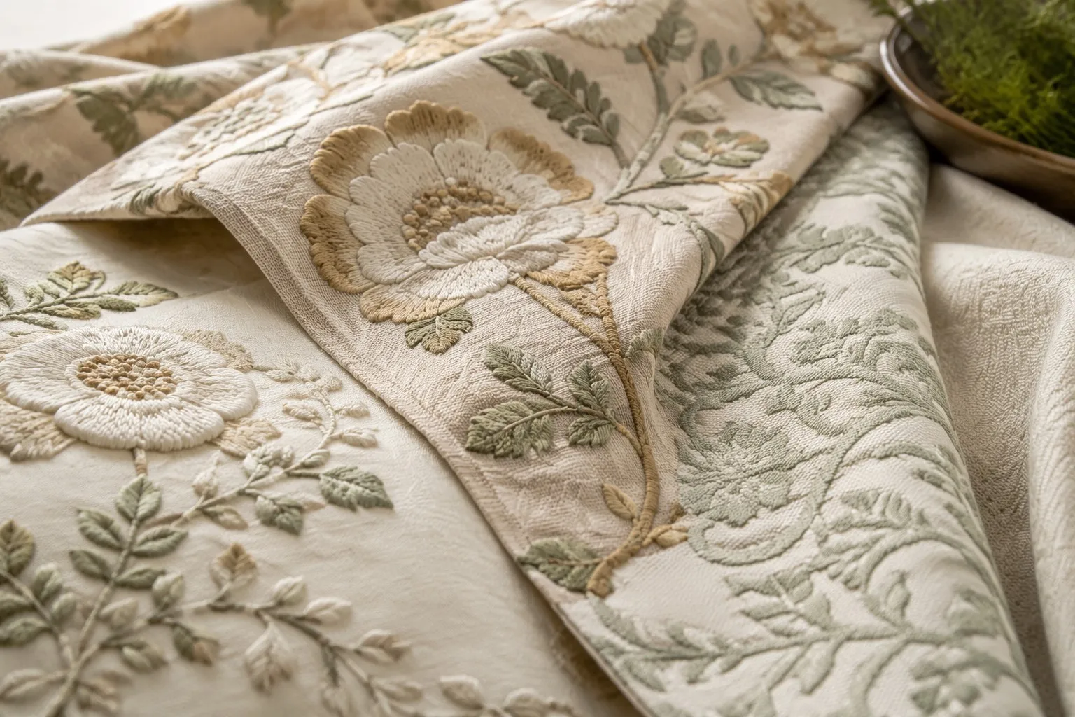 Custom embroidery and jacquard home textile fabric detail