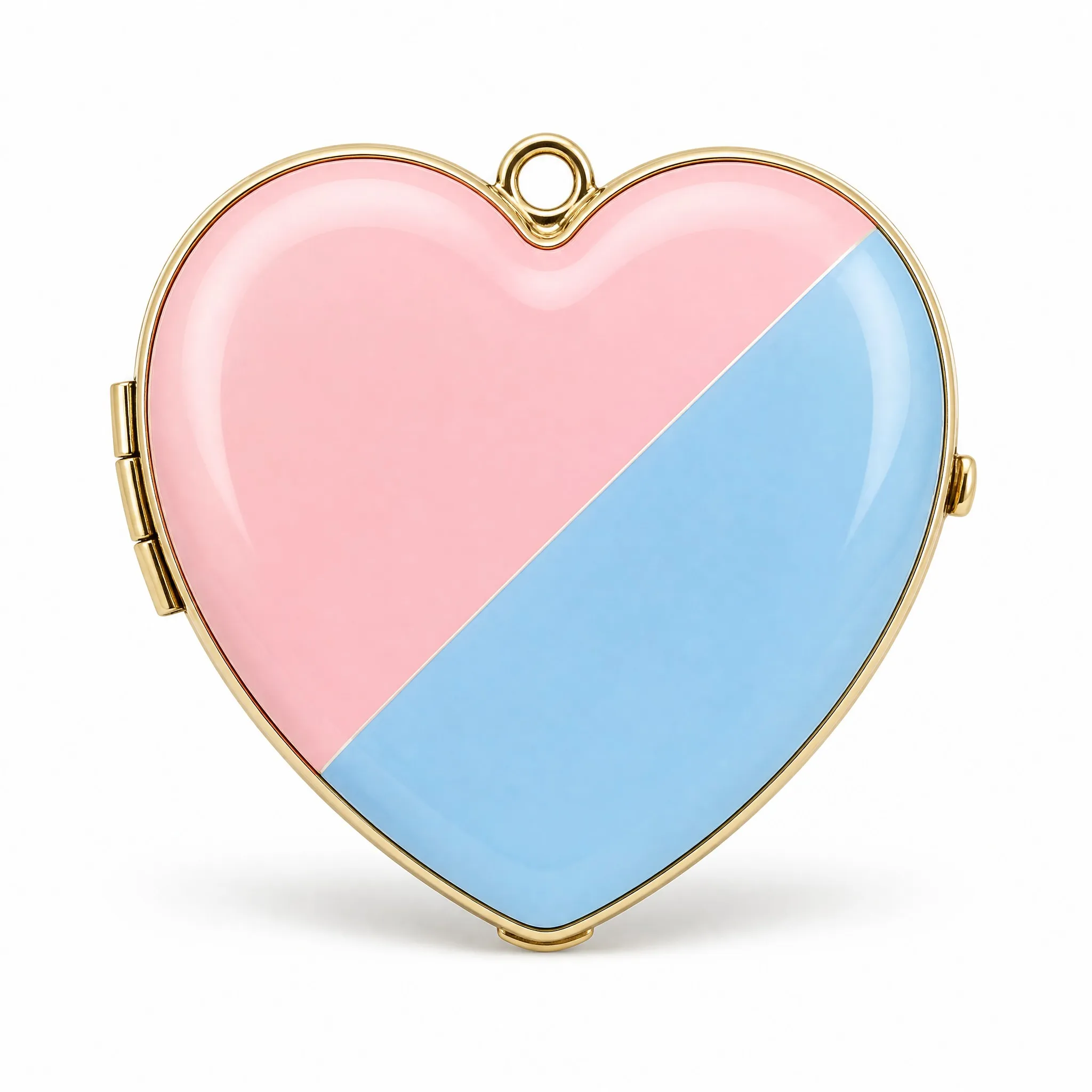 Custom Heart Shaped Enamel Makeup Mirror with Pink Blue Two-Tone