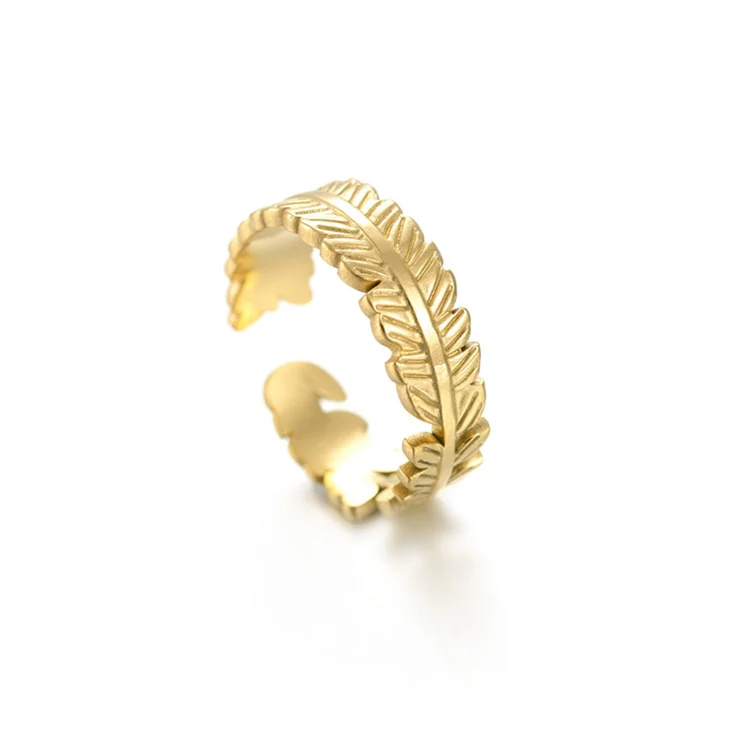 

Vintage style stainless steel jewelry leaf PVD silver gold plated women cuff ring