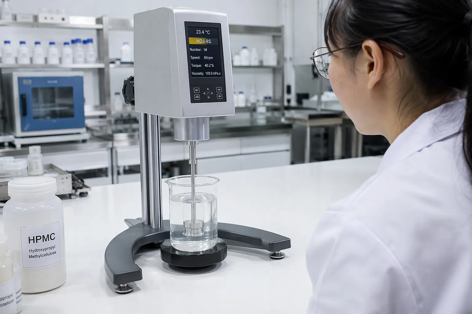 Laboratory viscosity testing of HPMC for tile adhesive formulations