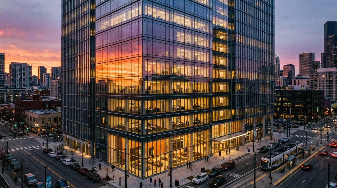 Modern glass skyscraper with Richocean unitized aluminum curtain wall facade lifestyle China
