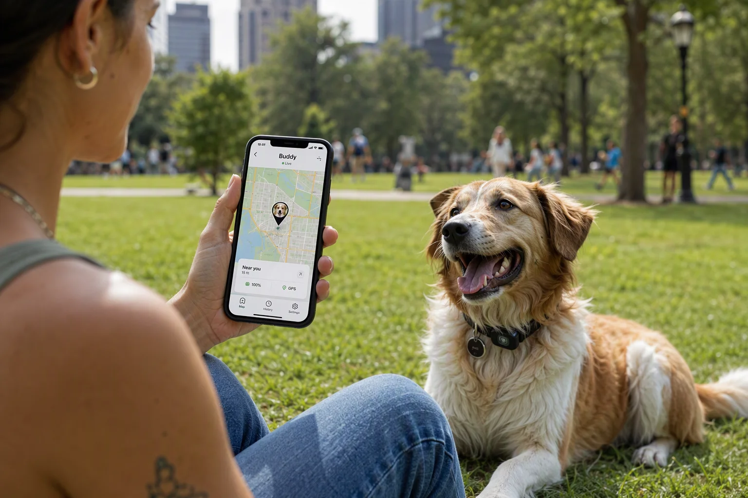 Pet GPS tracker in use