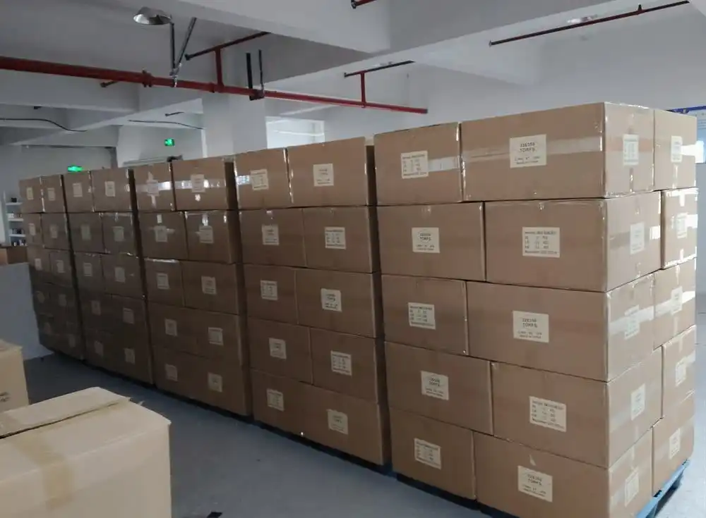 Finished-goods warehouse holding packed orders