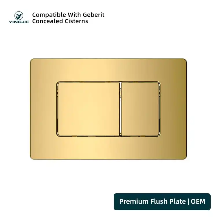 Gold Stainless Steel Flush Plate With Rectangular Dual Buttons For Hospitality Bathrooms