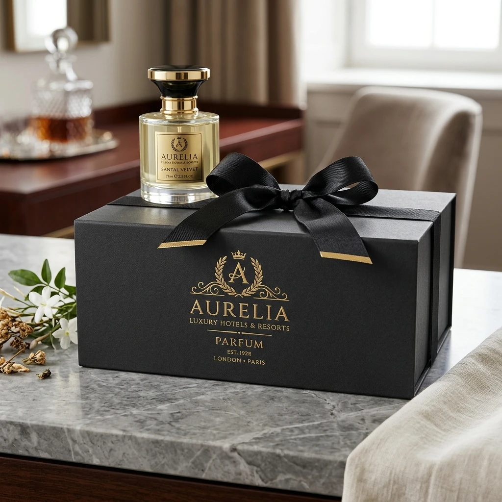 Elegant custom fragrance packaging for a high-end hotel brand