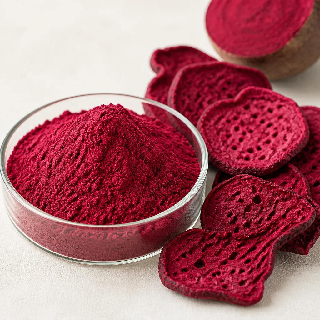 Freeze-dried beetroot powder with porous beet slices