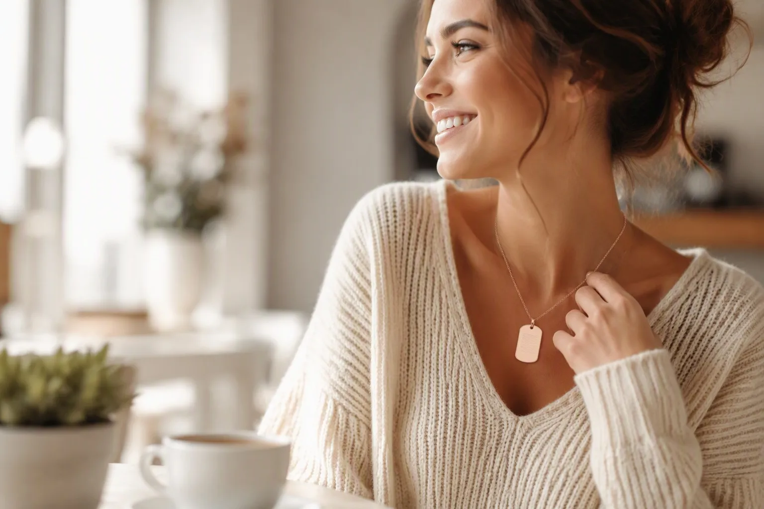 Everyday fashion with rose gold ID dog tag