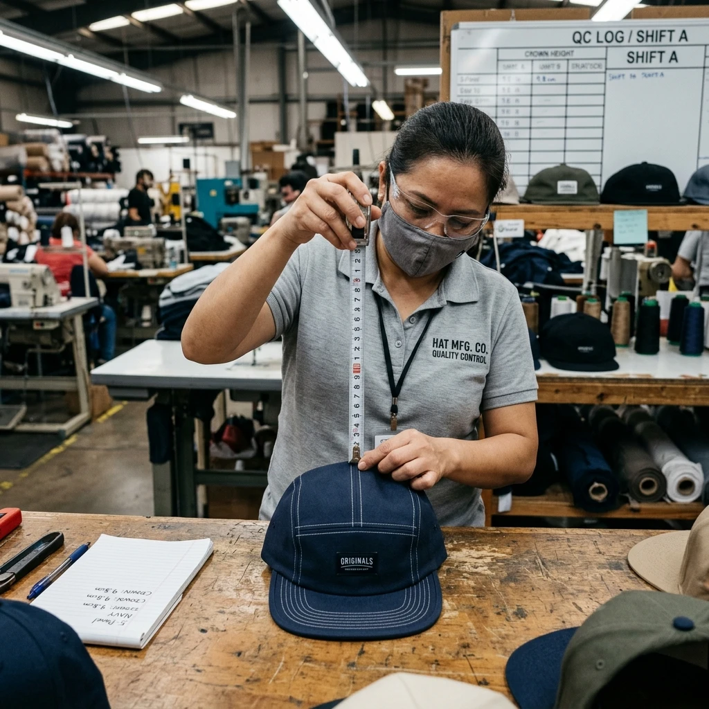 Quality control for 5 panel vs 6 panel hat