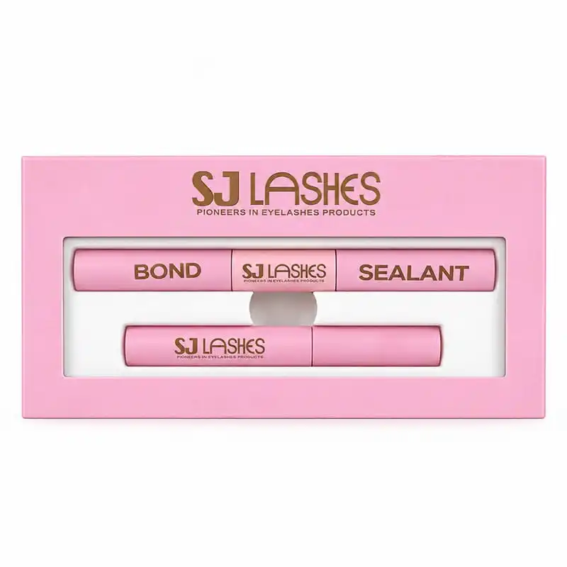Pink horizontal bond sealant remover trio box with window showing three pink labelled tubes - bond sealant remover lash liquid packaging