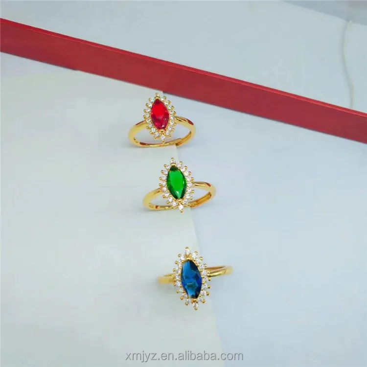 

Vietnam Placer Gold Jewelry Brass Gold-Plated Accessories Diamond Water Drop Gem Ring Women's Jewelry Accessories Wholesale