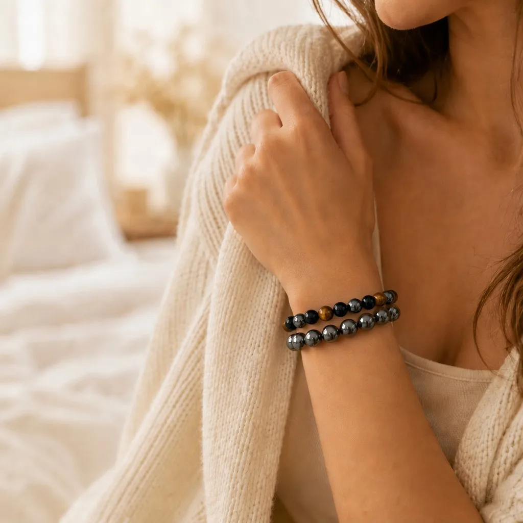 The Triple Shield stacked with other intention bracelets