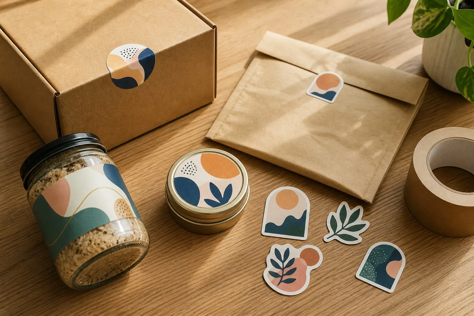 Custom stickers used across product packaging types