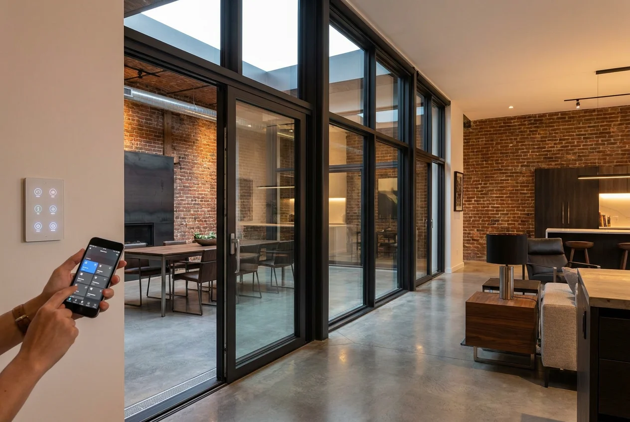 Intelligent motorized electric aluminum windows with smart home controls manufactured in China by Richocean