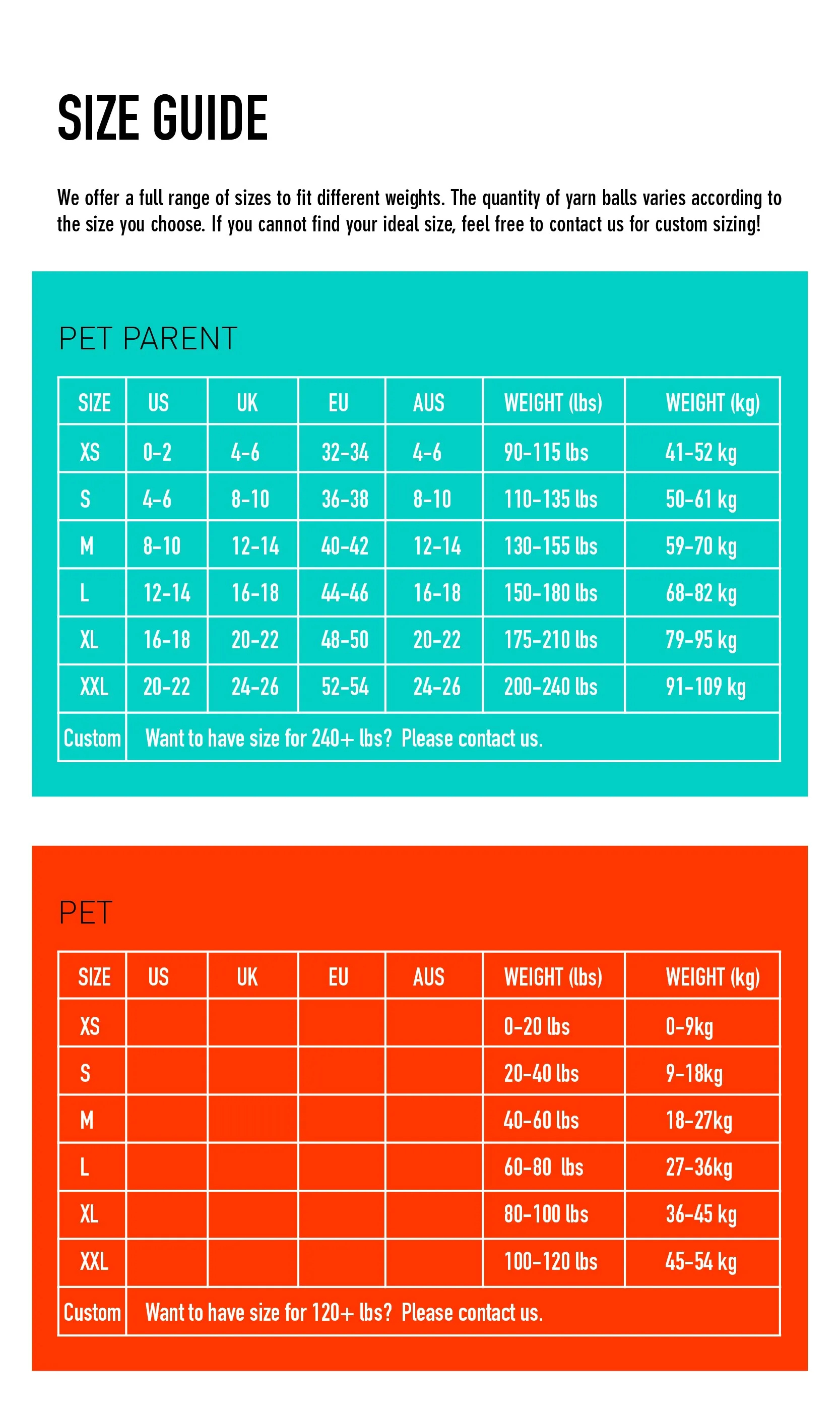 MOJIOO SIZE GUIDE