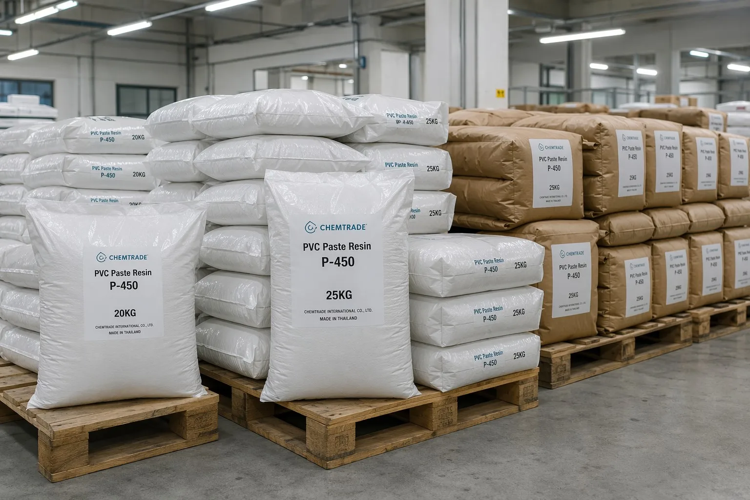 PVC Paste Resin P-450 20kg bags on pallets