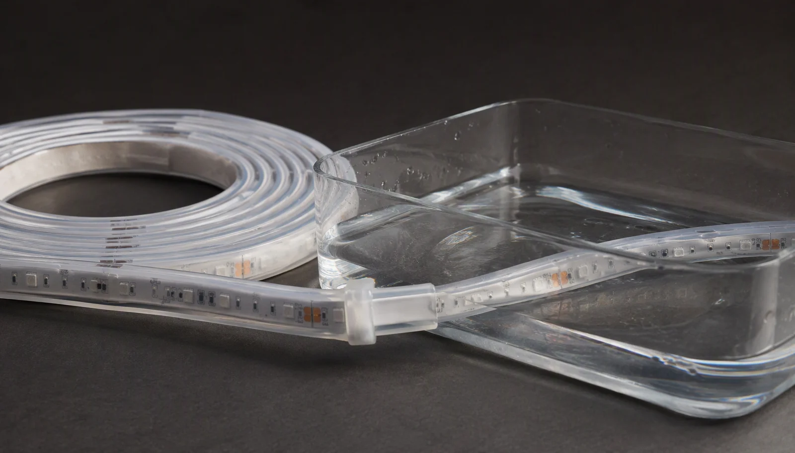 IP67 waterproof LED strip installed close to water where splashing and temporary immersion can occur
