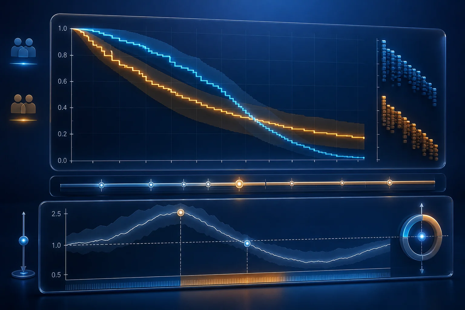 Glassmorphic visualization of survival curves and non-proportional hazard ratios in clinical trials