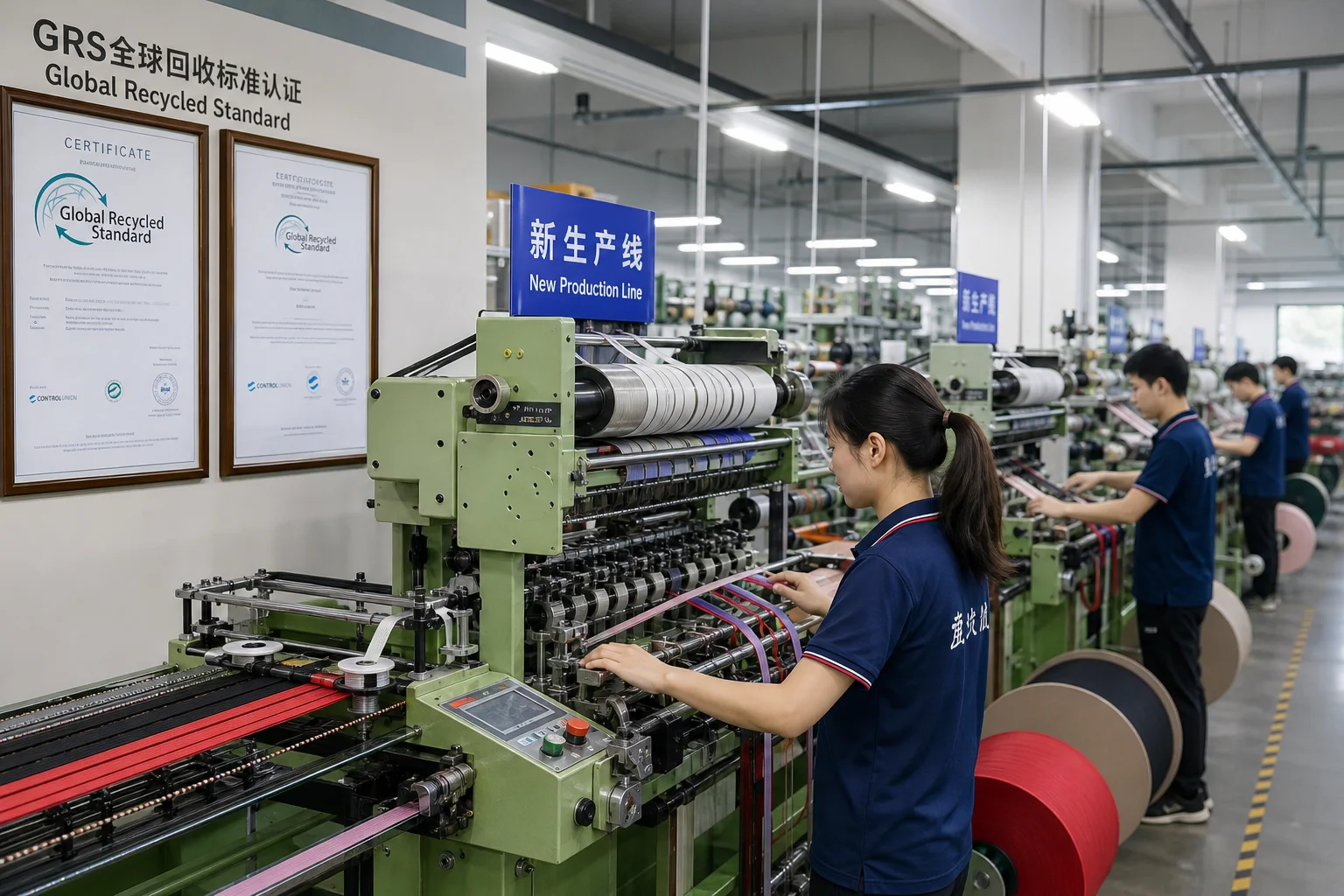 New GRS-certified ribbon production lines at Xiamen Meisida ribbon factory