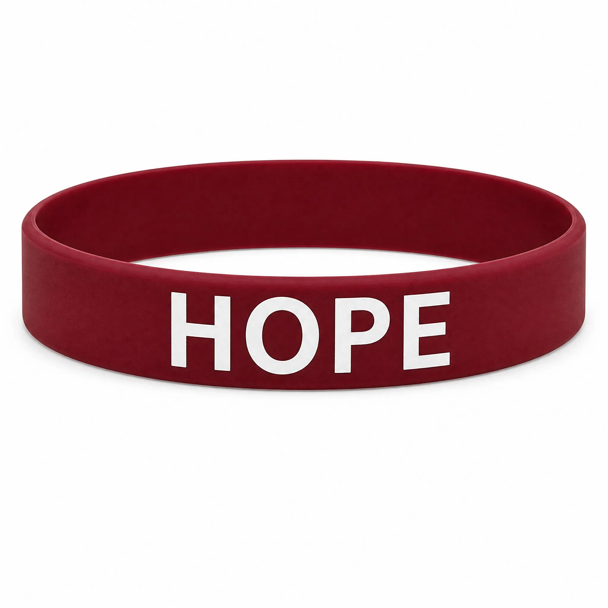 Custom silk screen silicone bracelet with white printed HOPE on white background