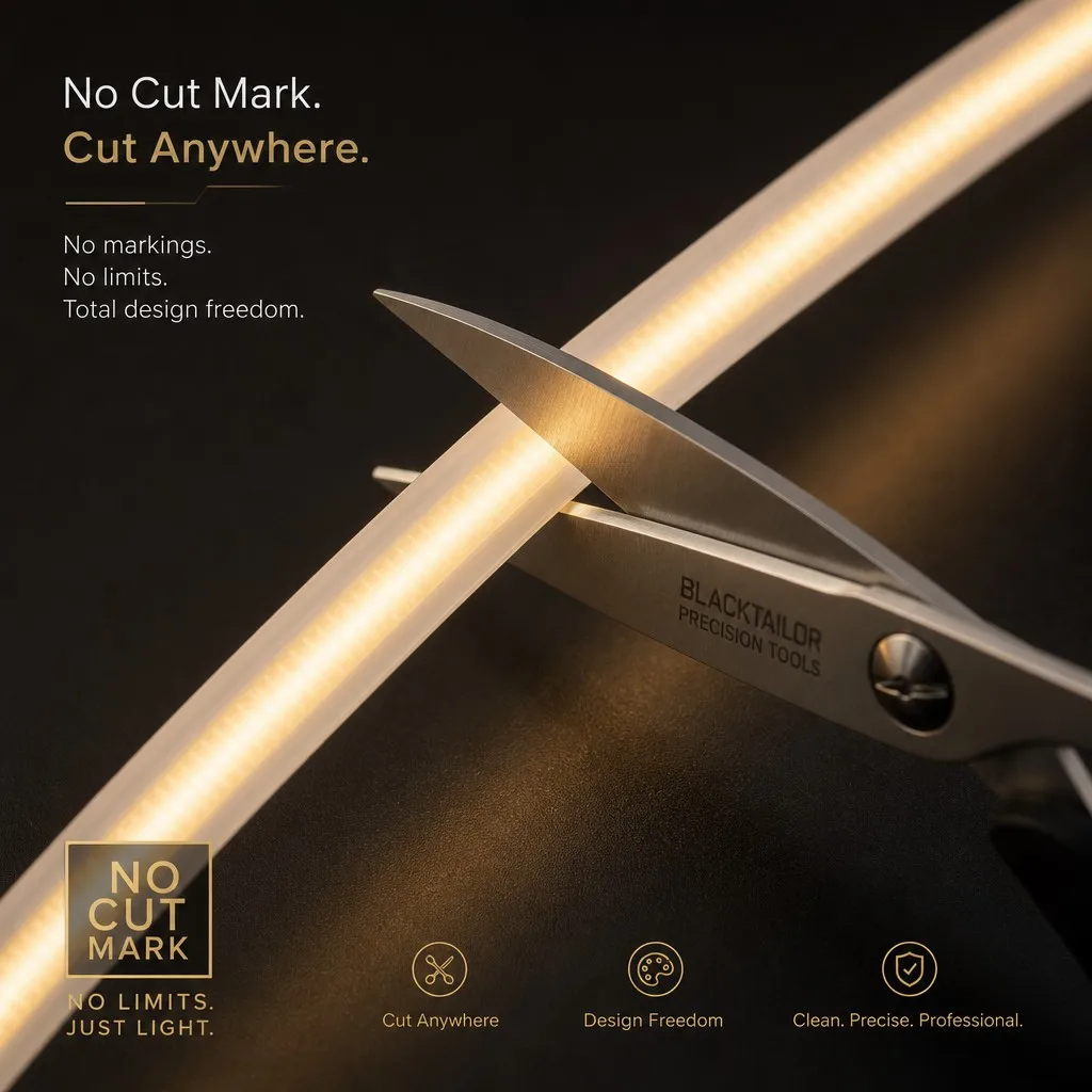 Cut Anywhere strip being cut at any point with scissors