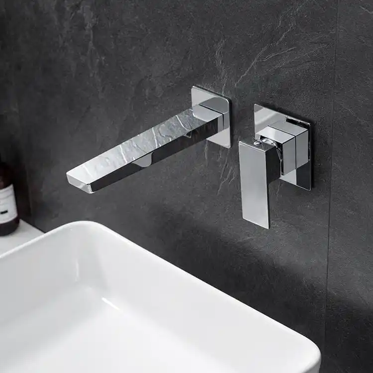 Chrome Square Wall Basin Mixer Model 94 91251 Perspective View chrome-square-wall-basin-mixer-perspective