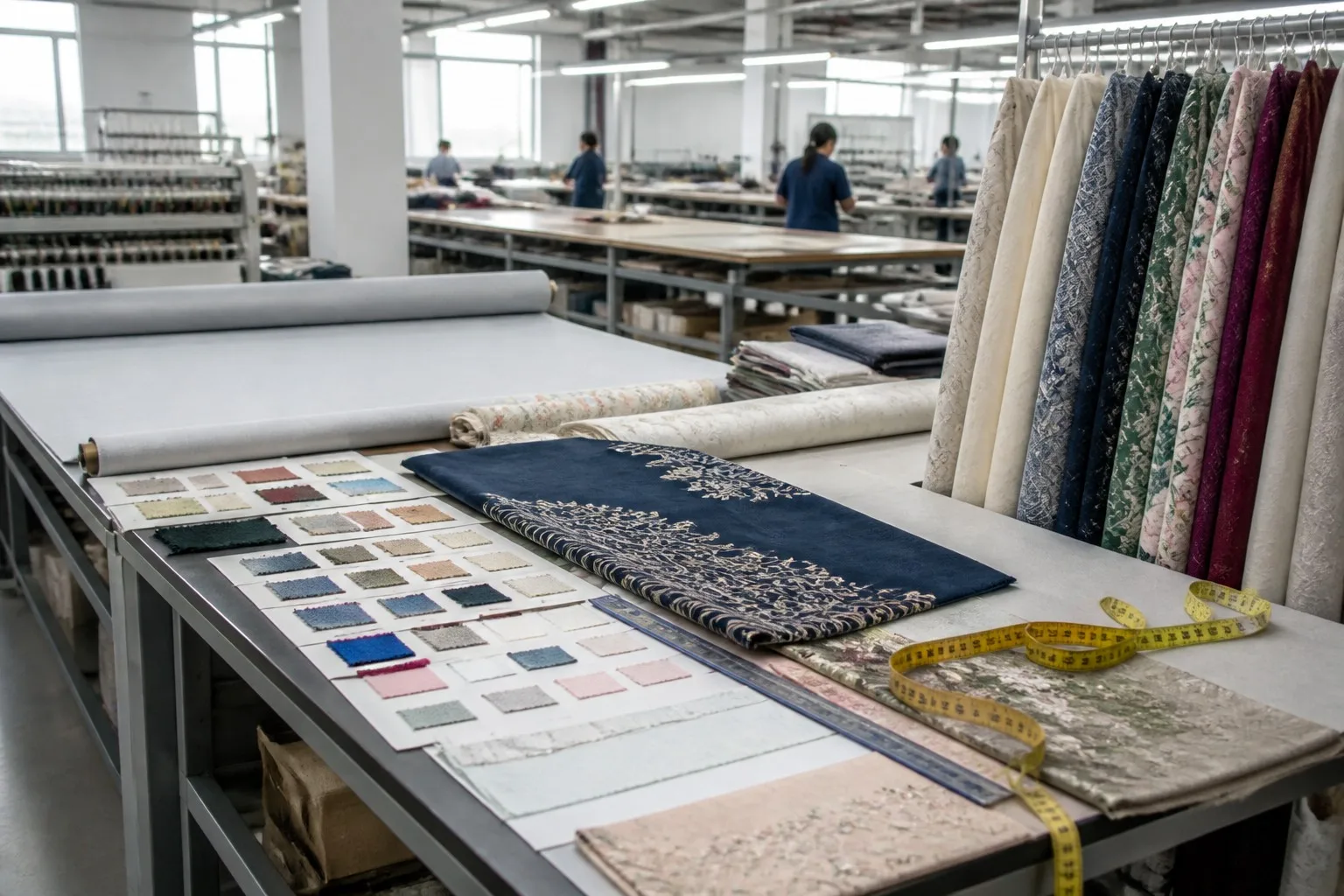 Textile factory sampling and quality inspection workspace