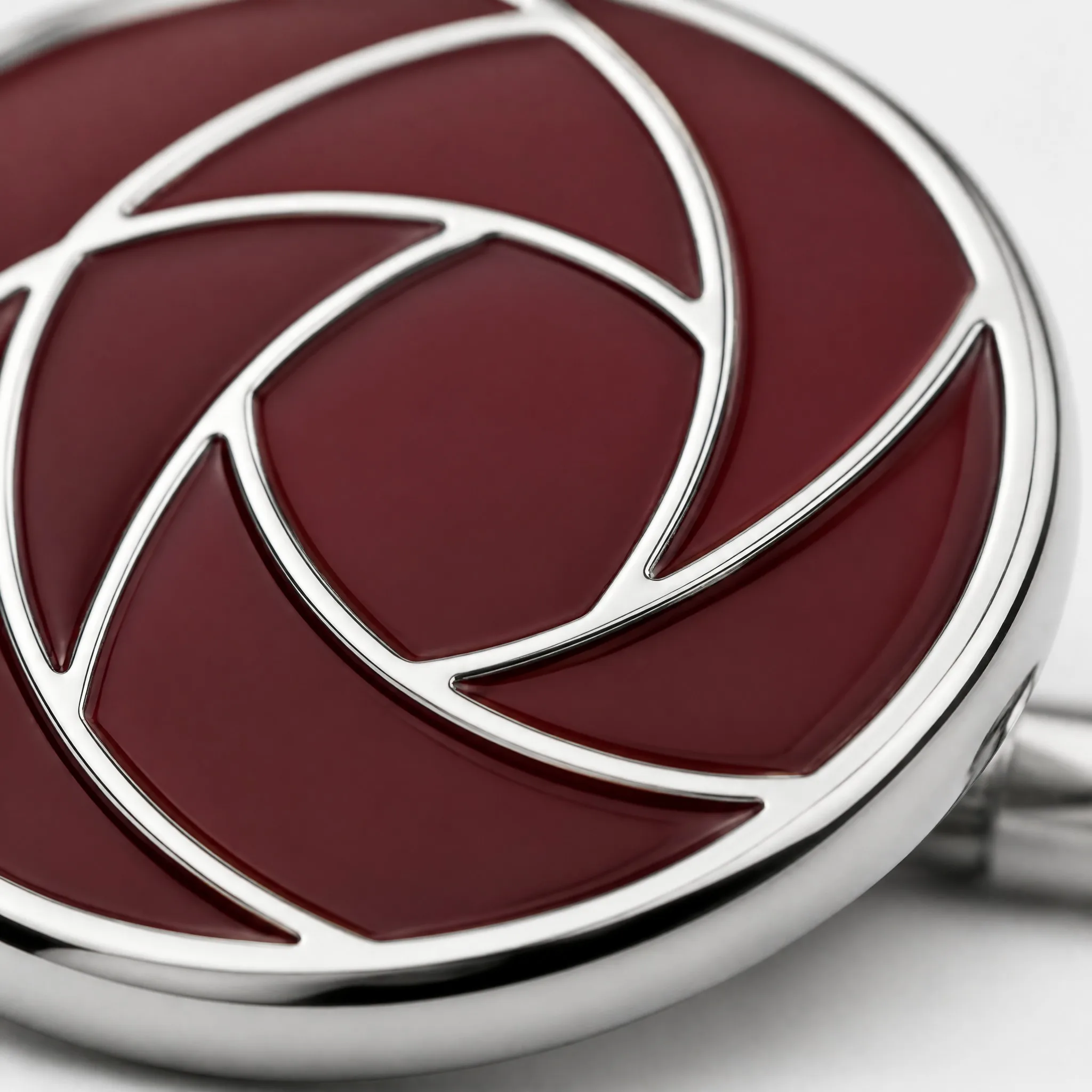 Soft enamel cufflinks macro burgundy fill detail