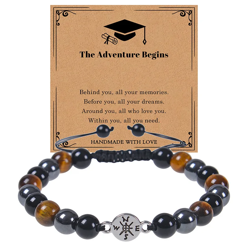 

Natural Tiger Eye Gemstone Bracelet Gem Stone Weave Anniversary Graduation Student Compass Bracelet for Women Men Jewelry