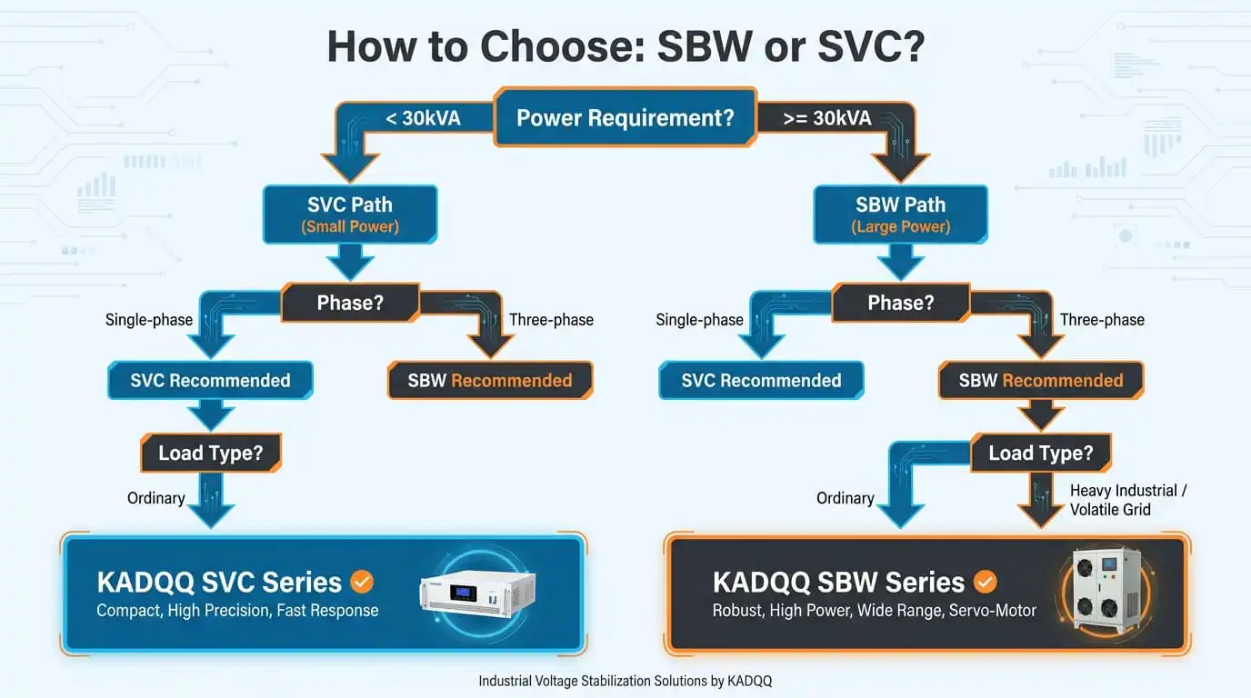 How to choose SBW or SVC voltage stabilizer - decision tree
