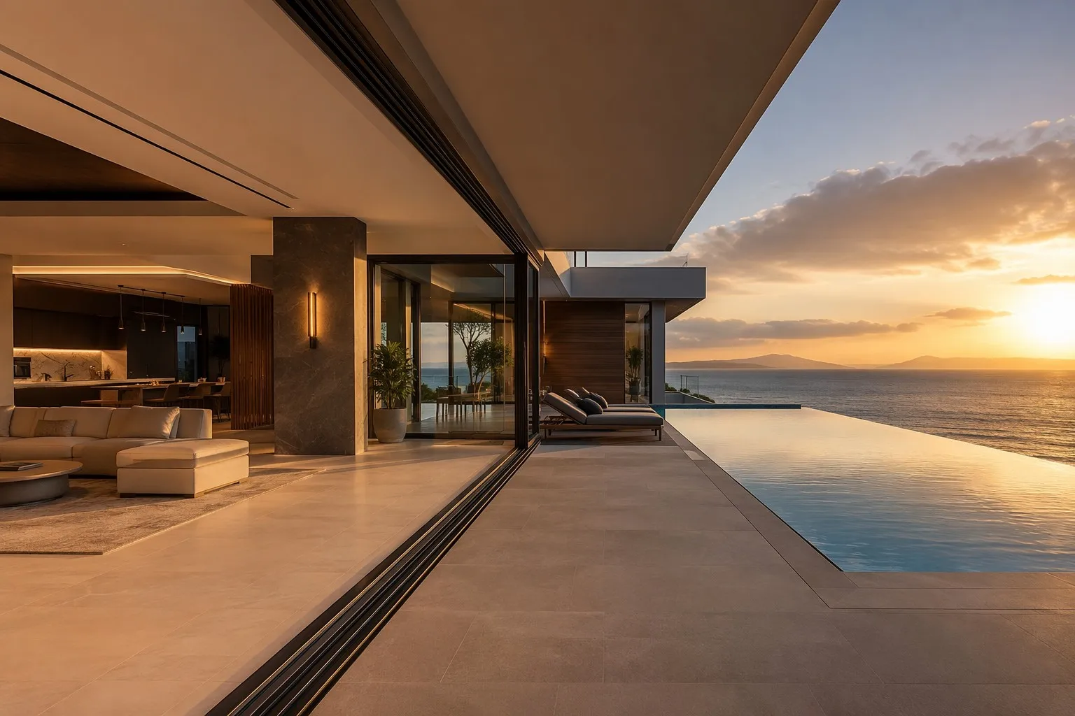 Waterfront luxury villa with premium aluminum sliding doors panoramic ocean view