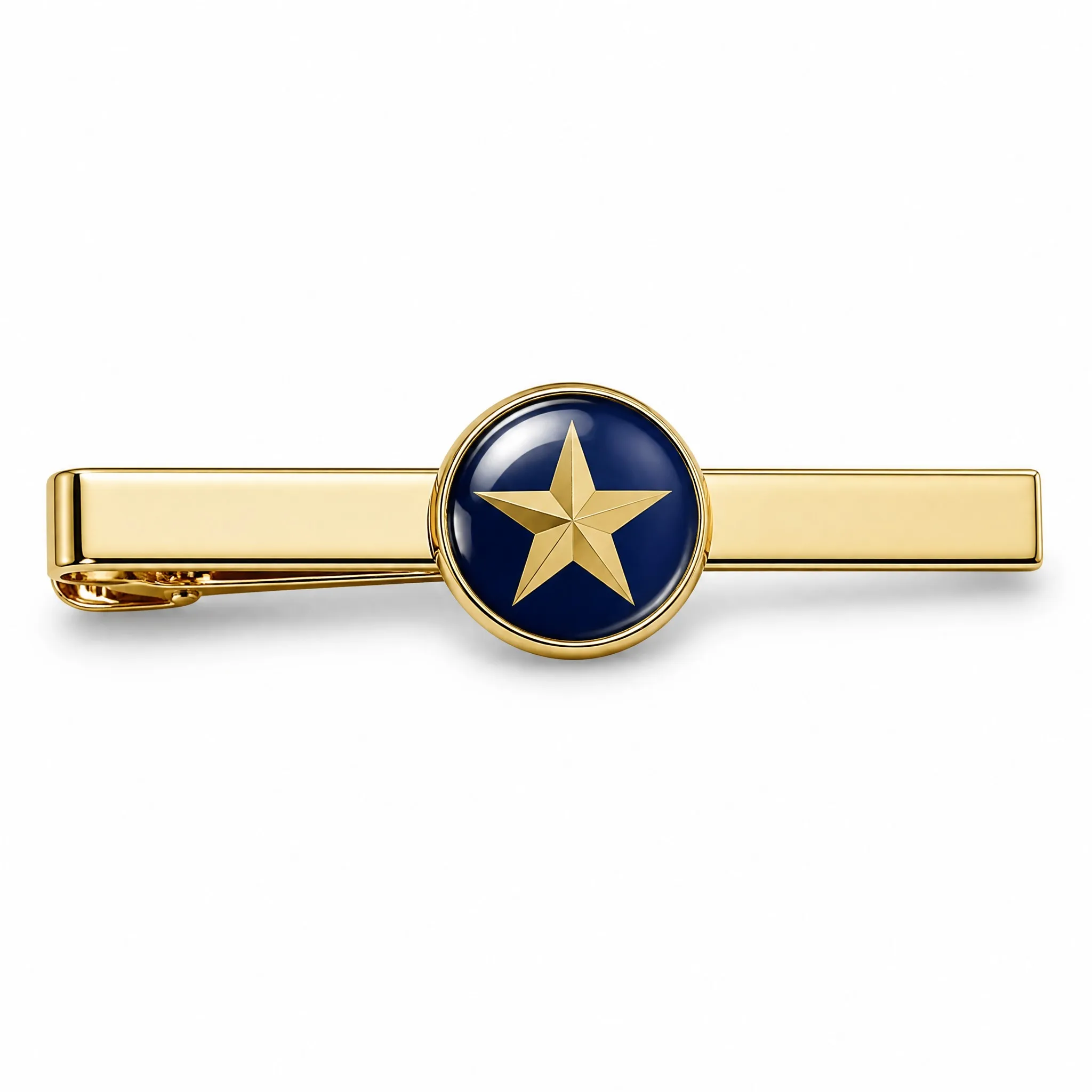 Epoxy domed tie clip front view on white background