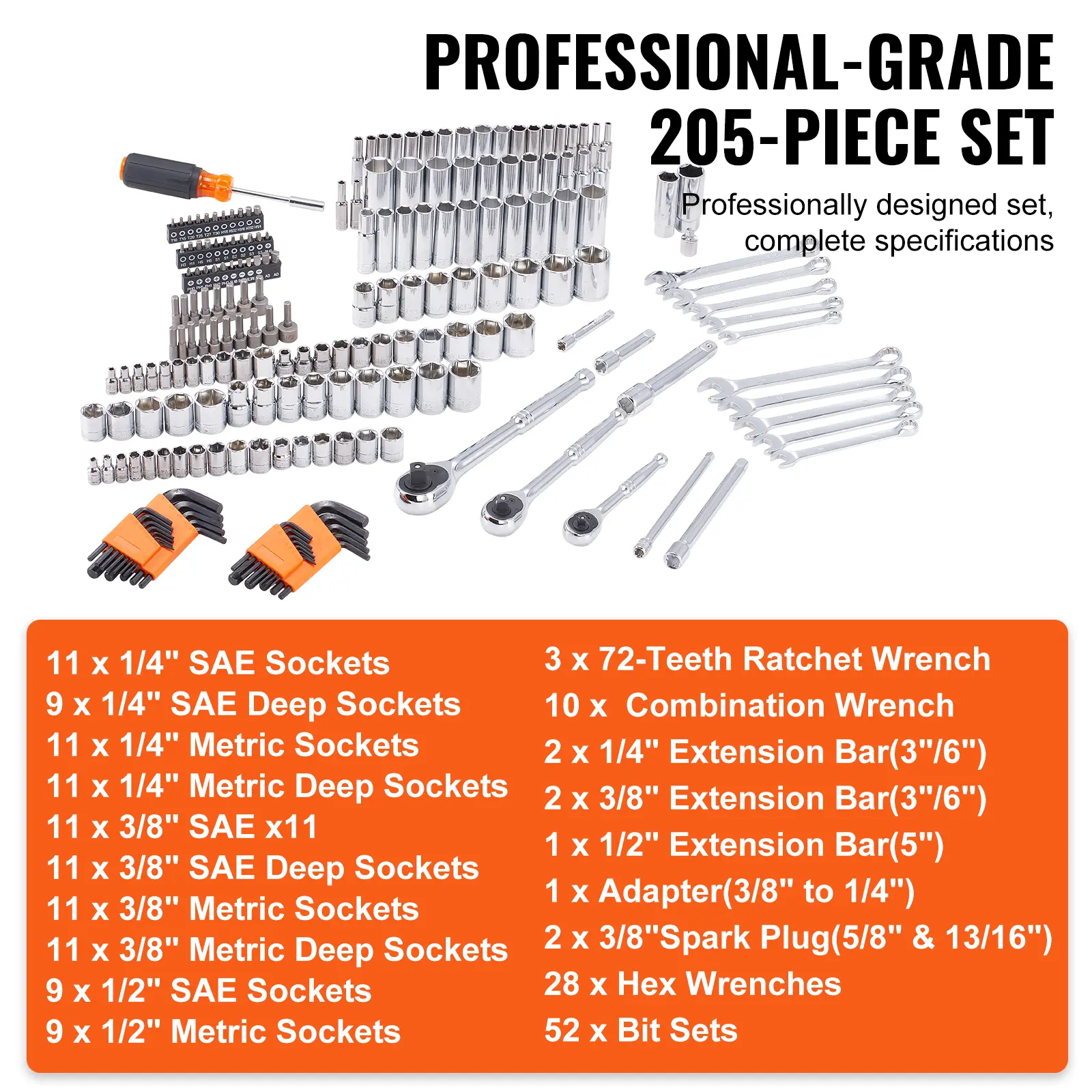 VEVOR 205-Piece Professional Socket components laid out