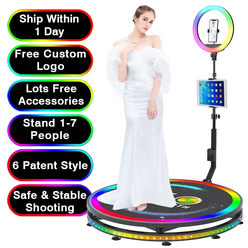 

360 Photo Booth Machine with Software for Parties People to Stand on with Ring Light and Free Logo 360 Spin Camera Booth 100cm