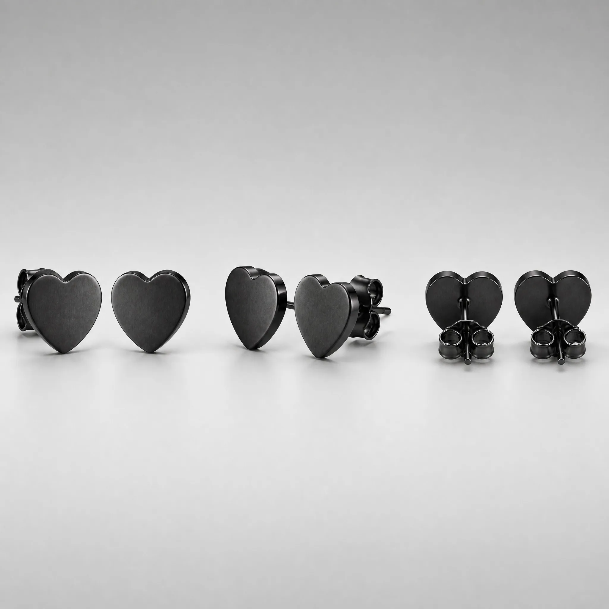 PVD heart stud earrings multi-angle view