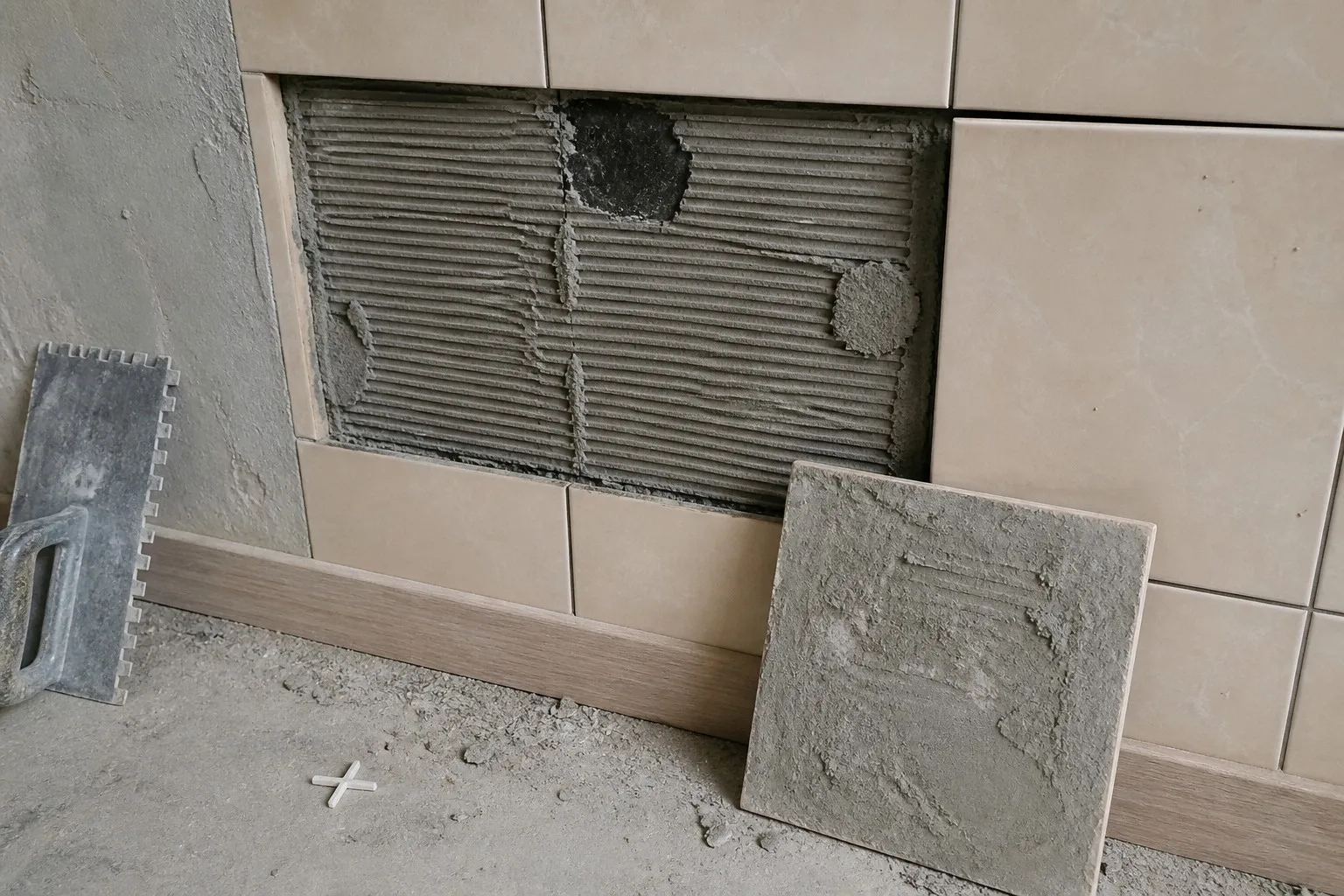 dry-mix mortar failures including poor adhesion and tile detachment