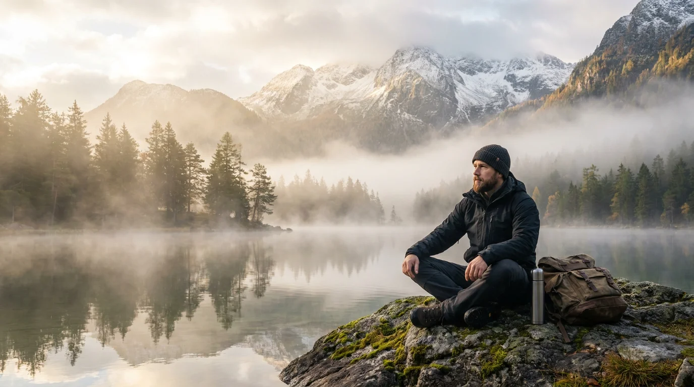 A person sitting in peaceful meditation by a lake on a Saturday morning, symbolizing the Heart-Spirit Reset