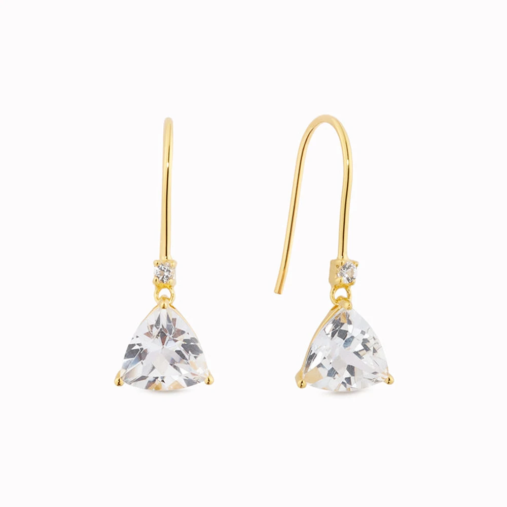 

CANNER S925 Sterling Silver Geometric Triangle Zircon Earrings Drop-Shaped Stone Pendant Earhook 18k Gold-Plated