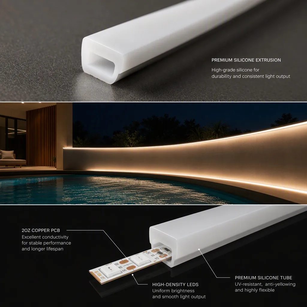 Premium silicone extrusion, 2oz copper PCB and high-density LED construction of LED neon flex